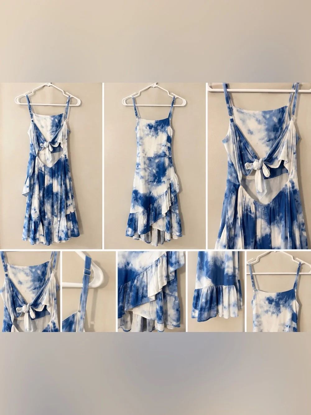 BCBGirls Blue and White Tie-Dye Ruffle Slip Dress